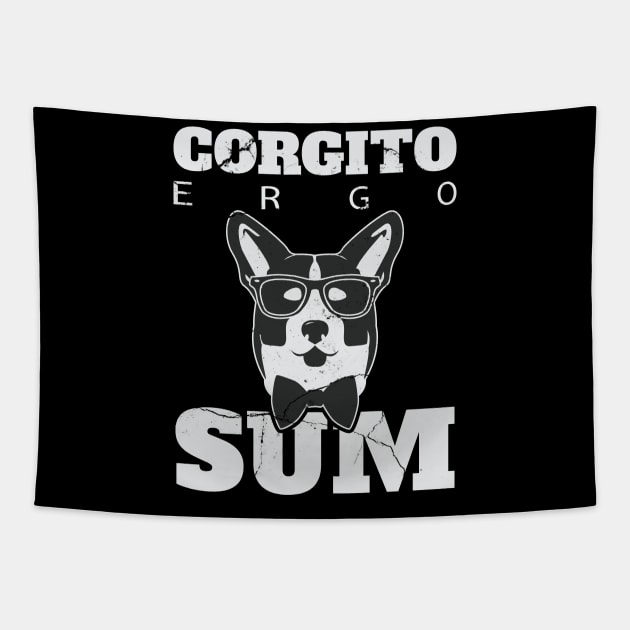 Corgito Ergo Sum - Cute Grey Philosophy Corgi Tapestry by yaros