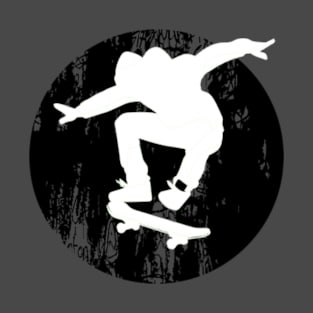 Grunge Urban Skateboarder Graffiti Style - White Silhouette with Black Background T-Shirt