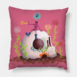 Apocalyptic World Skull With Colorful Flowers Pillow