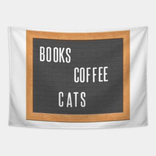 Books. Coffee. Cats. That's It, That's the Design. Tapestry