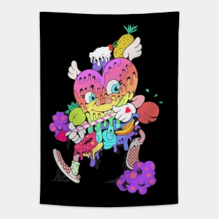 Dope melting heart character illustration Tapestry