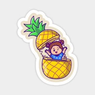 Cute Girl In Pineapple Cartoon Magnet