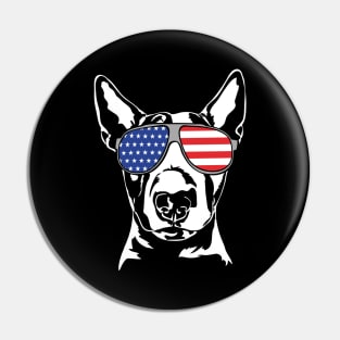 English Bull Terrier dog portrait American Flag sunglasses Pin