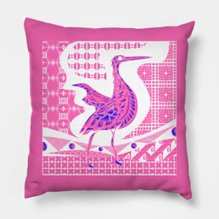 pink agami heron garza in ecopop talavera azulejo pattern in pop wallpaper Pillow