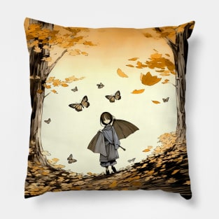 Autumn: Autumn Girl on a Dark Background Pillow