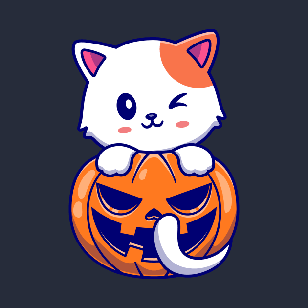 Cute Cat With Pumpkin Halloween Cartoon by Catalyst Labs