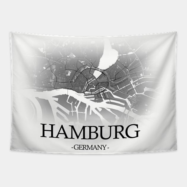 Hamburg City Map - Cartography Black Tapestry by SPAZE