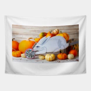 Rabbit Wheelbarrow With Pumpkins Tapestry