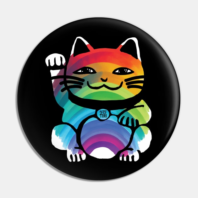 Japanese Good Luck Cat with Rainbow Pin by Joselo Rocha Art