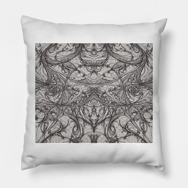 Grayscale Aesthetic Fractal Drawing - Graphite Abstract Artwork Pillow by BubbleMench