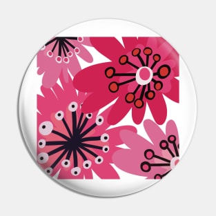 Fun retro flowerpower pattern in 1970-style, in pink, red and black large flowers Pin