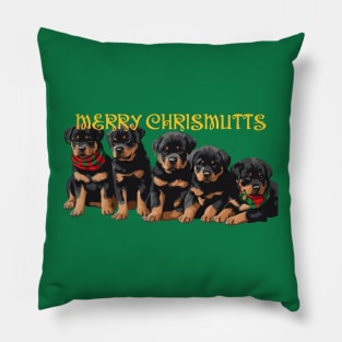Merry Chrismutts Christmas Holiday Puppies Festive Greeting 2 Pillow