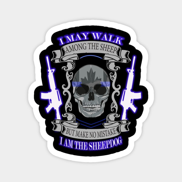 Skull Gun I Am The Sheepdog Magnet by AlphaDistributors