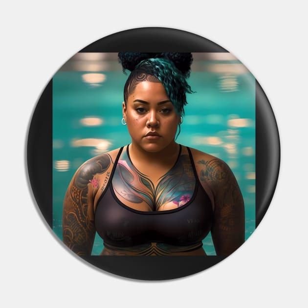 Summer Vibes, Curvy Summer, Beautiful Superwoman, Swimmer Athlete. Female are strong. Sticker Pin by MeatLuvers