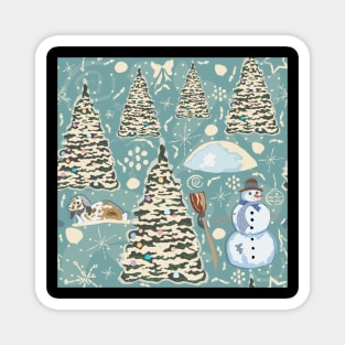 Christmas Pattern with Snowman Magnet