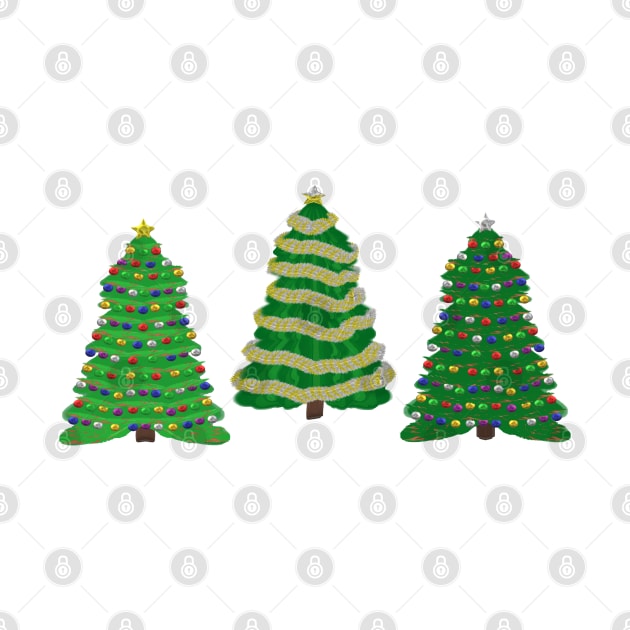 Festive Christmas Trees Trio (White Background) by Art By LM Designs 