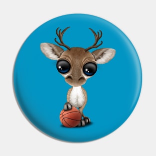 Cute Baby Reindeer Playing With Basketball Pin