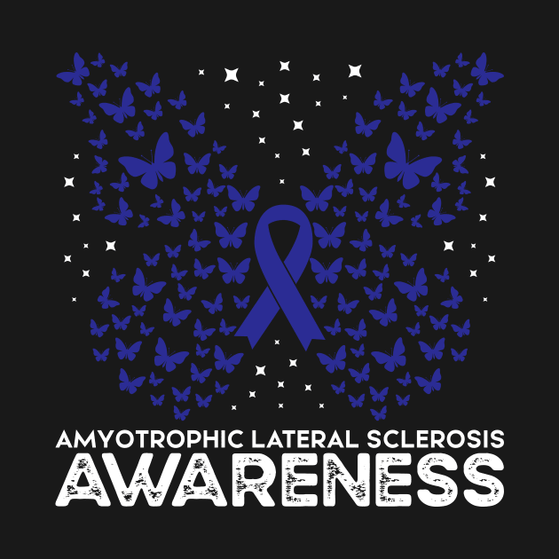 ALS Awareness Blue Ribbon Butterfly, Amyotrophic Lateral Sclerosis Awareness by mcoshop