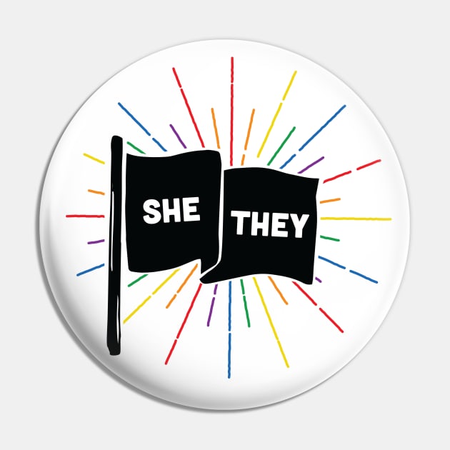 She/They Pronouns Retro Flag Pin by lavenderhearts