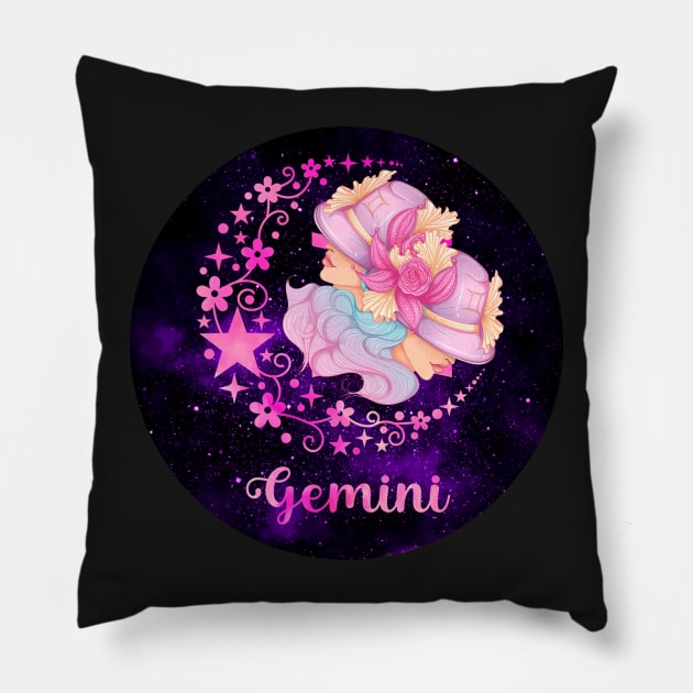 Gemini Zodiac Sign Horoscope Pillow by traceyart