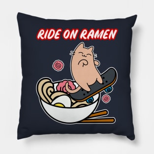 Ride On Ramen Bowl Skater Cat Skateboarding Pillow