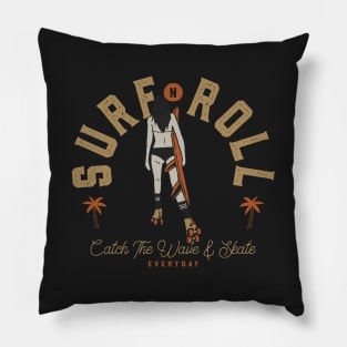 Surf And Roll | Retro Summer Roller Girl Surf and Skate Pillow