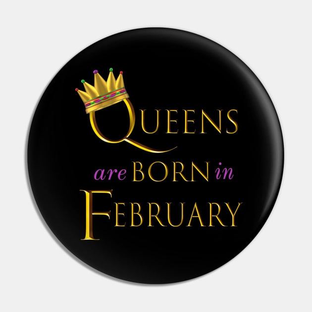 Queens are Born in February. Fun Birthday Statement. Gold Crown and Gold and Royal Purple Letters. Pin by Art By LM Designs 