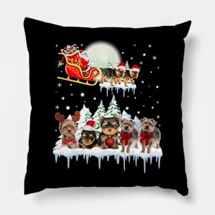 Yorkie Reindeer Christmas Lights Dog Riding a Santa Pillow