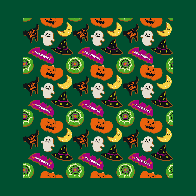 Halloween - Pattern - Spooky bats , pumpkin, cats, moon, cake, witch by NOSSIKKO