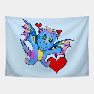 Big Hug from a Cute Flying Cartoon Dragon Tapestry