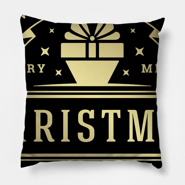 A Golden Merry Christmas Pillow by The Lucid Frog