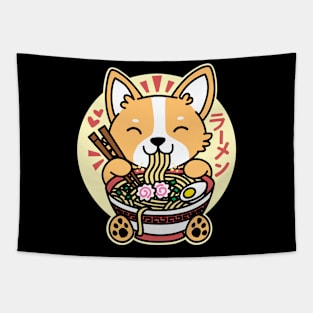 Corgi Eating Ramen Cute Kawaii Noodles Tapestry