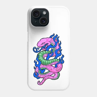 Pink snake with blue flames, in a 90s tattoo style Phone Case