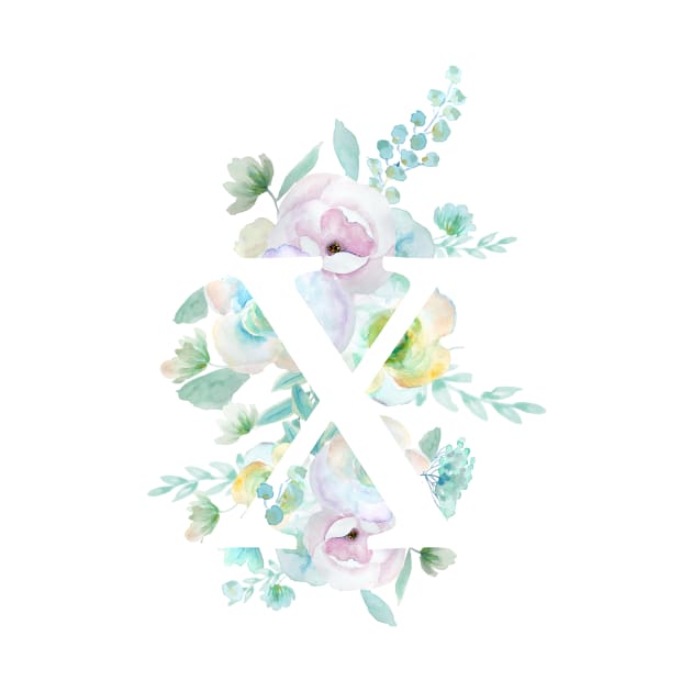 Botanical alphabet X green and purple flowers by colorandcolor