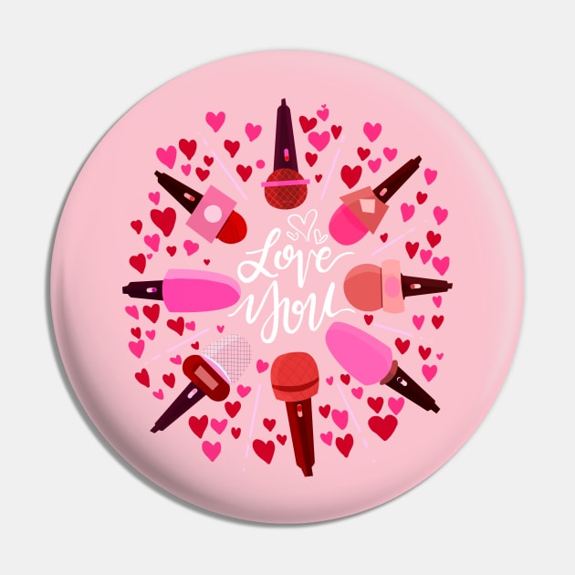 MICROPHONES LOVE YOU: Design Fun Girls Heart Kids Life Love Message Reality Statement Teens Valentines Youth Pin by Jake, Chloe & Nate Co.