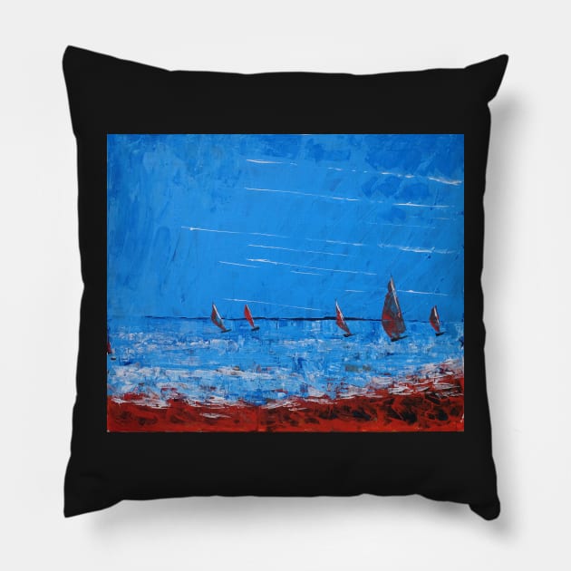 5 Yachts - Acrylic on Canvas Pillow by pops