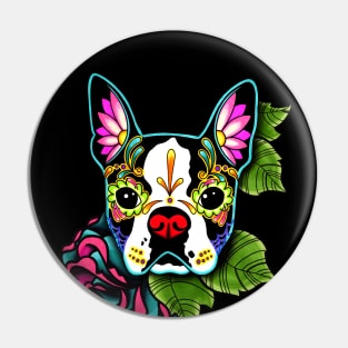 Boston Terrier in Black - Day of the Dead Sugar Skull Dog Pin