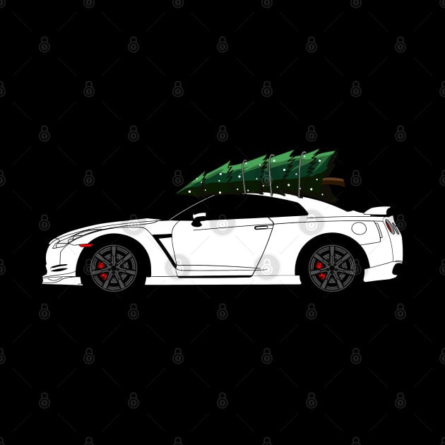 Funny Christmas Ugly Sweater R35 GTR Skyline Tree on Car by Automotive Apparel & Accessoires