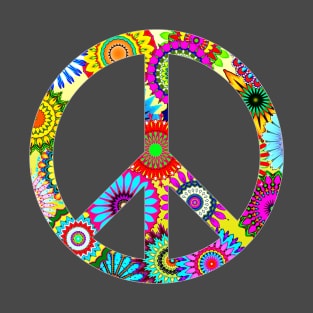 Groovy Peace Sign with Floral Pattern T-Shirt