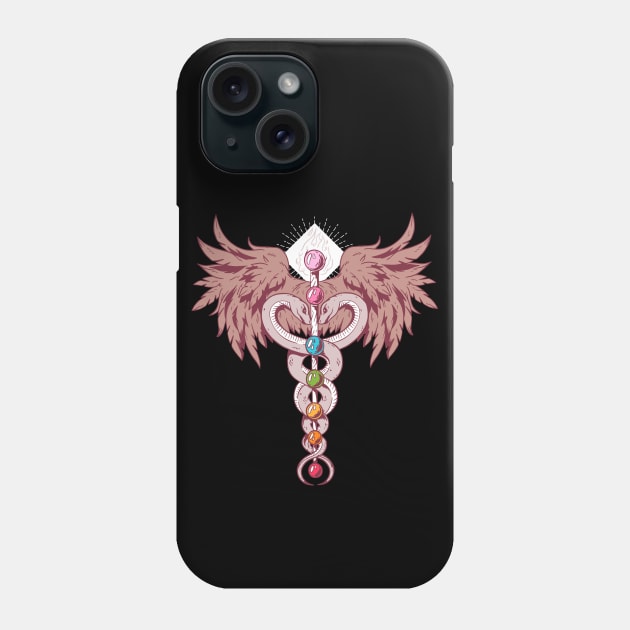 Caduceus Chakras Twin Snakes Phone Case by Hypnotic Highs