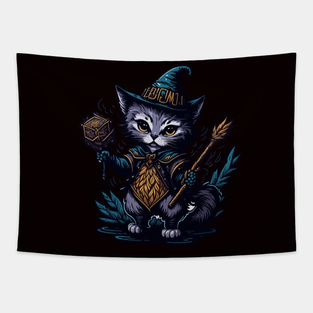 Kitten Wizard II Tapestry by mysticpotlot