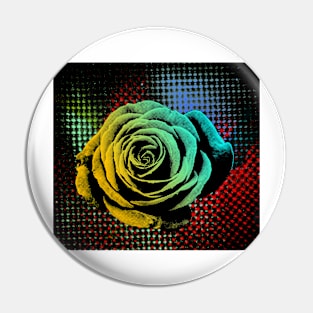 Rose, green, red, blue, black, light blue pop art Pin