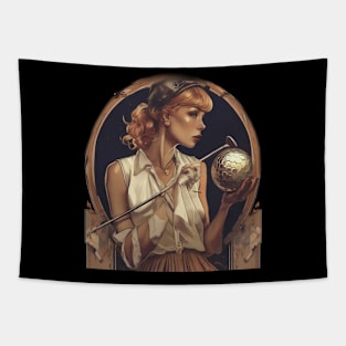 Retro lady golfer Tapestry