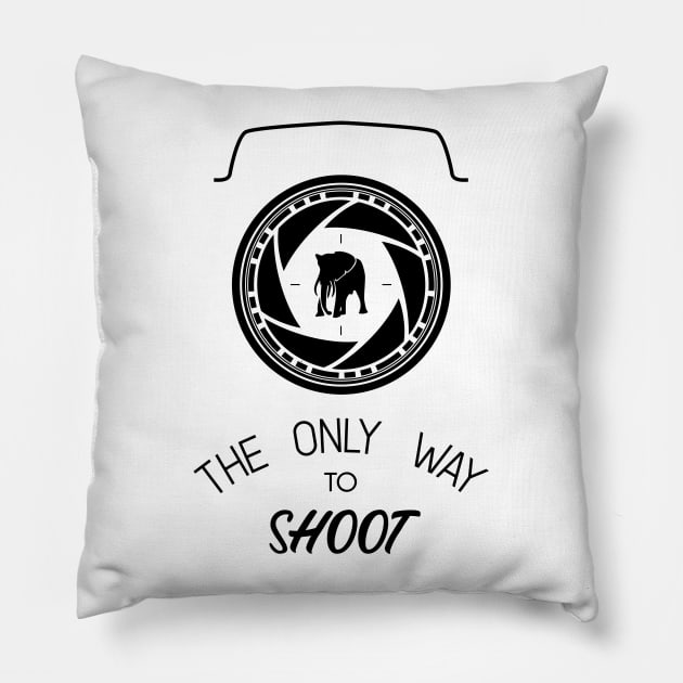 Anti-poaching Elephant for Wildlife Photographers Black on White Pillow by KritwanBlue