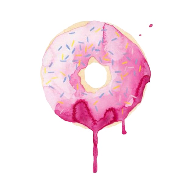 Cute Big Pink Donut Flowing watercolor design art by Bezra