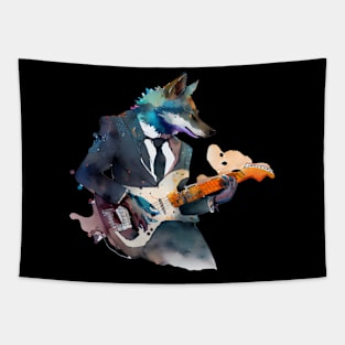 Wolf Playing Guitar Tapestry