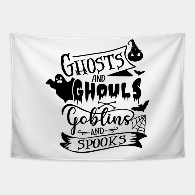 halloween ghost and ghouls goblins and spooks text art design Tapestry by MadeBYAhsan