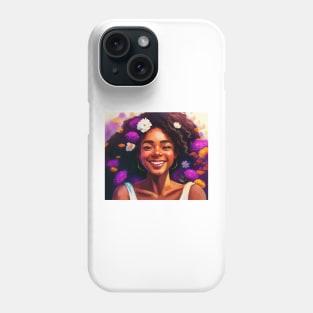Afro girl happy portrait with flowers Phone Case