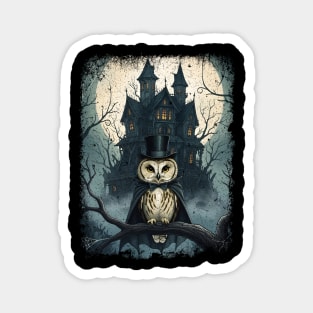 Twas a Dark and Scary Night, fun spooky Halloween owl design Magnet