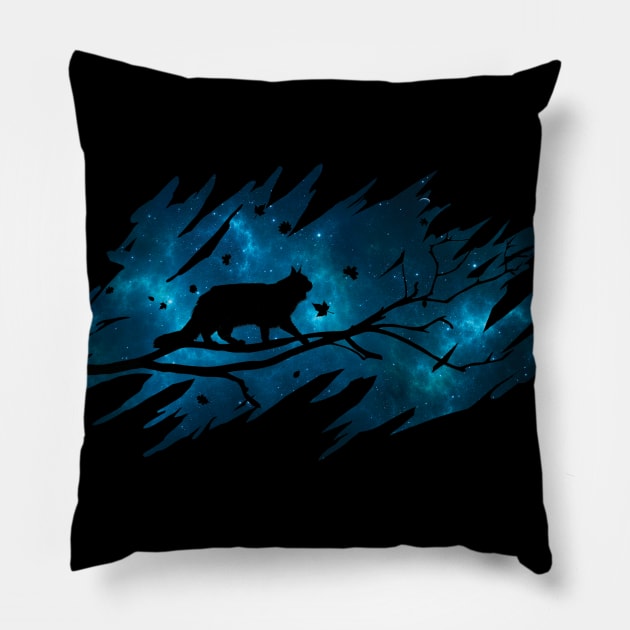 Cat silhouette and galaxy sky (green) with brush strokes - Cats lover - Animals lover - Vegan - Gift idea Pillow by Vane22april